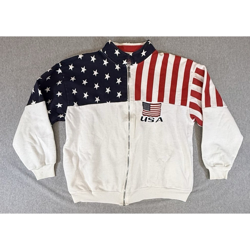 Vintage ESY Sportswear Full Zip Jacket M Cotton Blend Stars & Stripes Olympics
